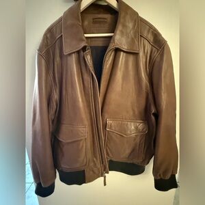 Men's Brown Lambskin Leather Bomber Jacket Size XL | Roundtree & Yorke